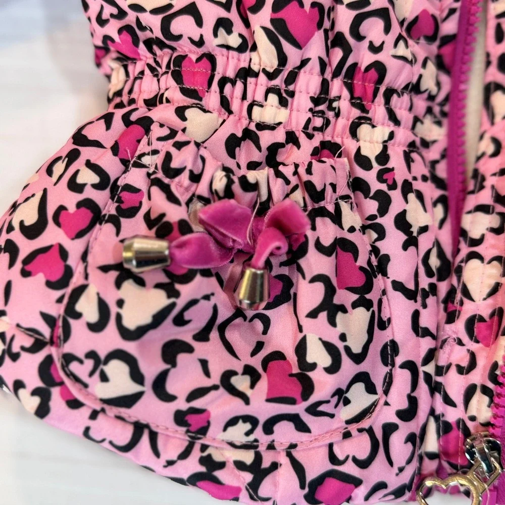 Girls 18M Pink Leopard Heart 2 Pc Snow Suit Hooded Winter Snowsuit NWT